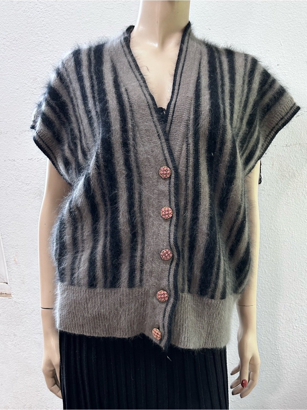 New Fashion Striped Short-Sleeve Mohair Blend Shrug in Gray